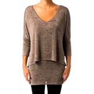 Joseph Ribkoff Bronze Gold Layered Dolman Marl Tunic V Neck 3/4 Sleeve Top Sz 8
